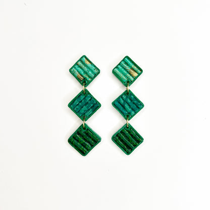 Jade Green Three Square Drop Earrings