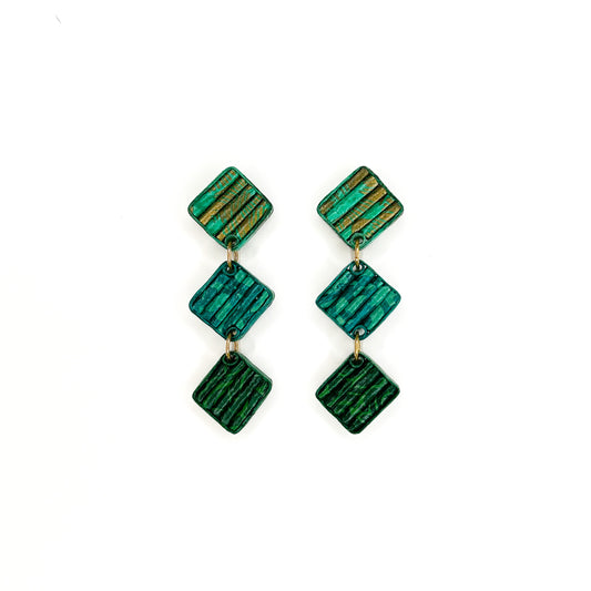 Jade Green Three Square Drop Earrings